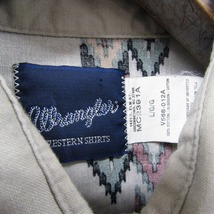 サイズ L Wrangler ウエスタン シャツ 長袖 襟芯 ストライプ ネイティブ柄 グレー 90s ラングラー 古着 ビンテージ 2J1885_画像3