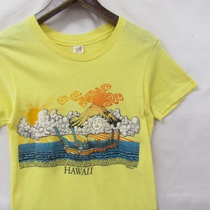 USA製 70s サイズ S Hanes スーベニア ハワイ プリント Tシャツ 半袖 シングル HAWAI ハワイ イエロー 古着 ビンテージ 2J2723