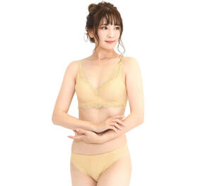 V free shipping new goods L size non wire si-m less beige bra shorts set top and bottom race lady's 53