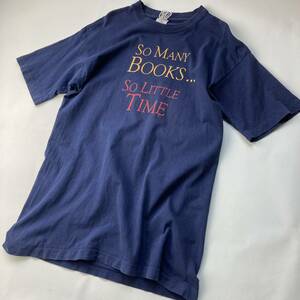 Vintage Tシャツ メッセージt somanybookssolittletimeシングルステッチ ネイビー Lサイズ アート フルーツオブザルーム ヴィンテージ