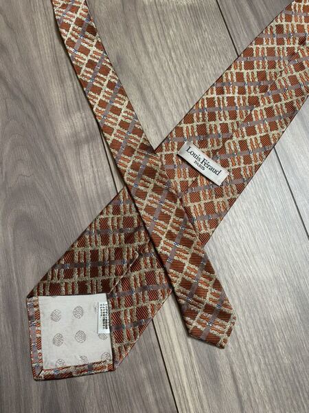 美品 louisferaud ルイフェロー ネクタイ テラコッタ チェック シャンブレー シャイニー 光沢 日本製 ビジネス ハイブランド