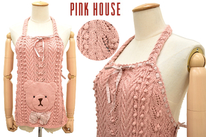 Y-3905* очень красивый товар *PINK HOUSE Pink House * ценный плюшевый мишка мишка розовый хлопок роскошный ключ ручной вязки вязаный ... фартук свободный 