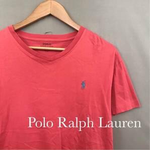 ポロラルフローレン Polo by Ralph Lauren Tシャツ 半袖 Vネック ロゴ 刺繍 綿100% トップス 男性用 メンズ ピンク XSサイズ £△