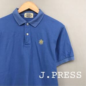 ジェープレス J.PRESS 半袖 ポロシャツ 鹿の子 ロゴ刺繍 オンワード樫山 日本製 トップス ブルー 青 メンズ 男性用 Mサイズ ∬☆
