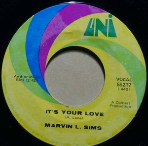 Soul◆USオリジ/カンパニースリーヴ◆Marvin L. Sims - It's Your Love / I Can't Understand It◆7inch/7インチ/試聴/超音波洗浄