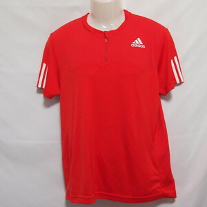 古着 メンズL adidas/アディダス ハーフジップ ポリエステル Tシャツ 半袖 ランニングシャツ オレンジ E80524