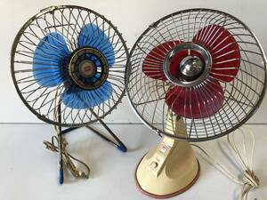 ⑧*NICHIEI*National* set electric fan small size desk compact F-20FG blue / red electric fan yawing retro antique 