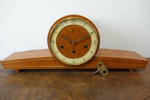 ドイツ製 アンティーク UWS ウエストミンスターチャイム 置時計 3穴◆木製 機械式置き時計 レトロ 検/ゼンマイ式 ボンボン時計 