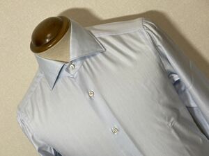 新品　ヴィシーナポリ/VCNapori（伊）　８箇所手縫いハンドメイドシャツ３７　薄い水色ヘリンボーン　定価４．１万円