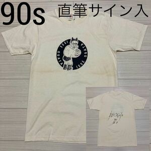 90s USA製◆イッセー尾形◆99年公演 直筆サイン入り Ｔシャツ 半袖 S オフホワイト ISSE OGATA 俳優 クルーネック