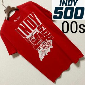 00s◆インディ500 INDY500◆インディアナポリススピードウェイTシャツM 赤 レッド Indianapolis 500 半袖 オフィシャル メキシコ製