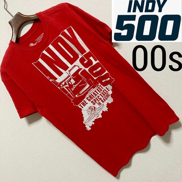 00s◆インディ500 INDY500◆インディアナポリススピードウェイTシャツM 赤 レッド Indianapolis 500 半袖 オフィシャル メキシコ製
