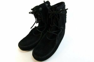 ミネトンカ ダブルフリンジ ブーツ 靴 約22cm スエード ブラック 黒 レディース ファッション MINNETONKA