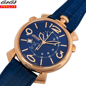 アウトレット ガガミラノ 腕時計 新品 5098.04 シンクロノ ブルー 46mm スイス製 クロノグラフ リザードレザーベルト クォーツ並行輸入品