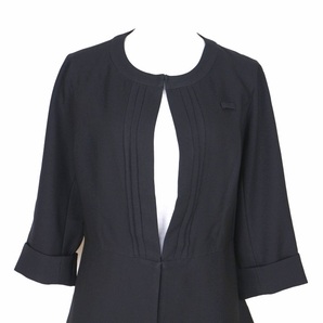 ■新品■送料無料■M 9号 春夏 ノーカラー七分袖ジャケット ブラック 黒 ビジネス 制服 ユニフォーム 受付 エステ サロン マッサージ