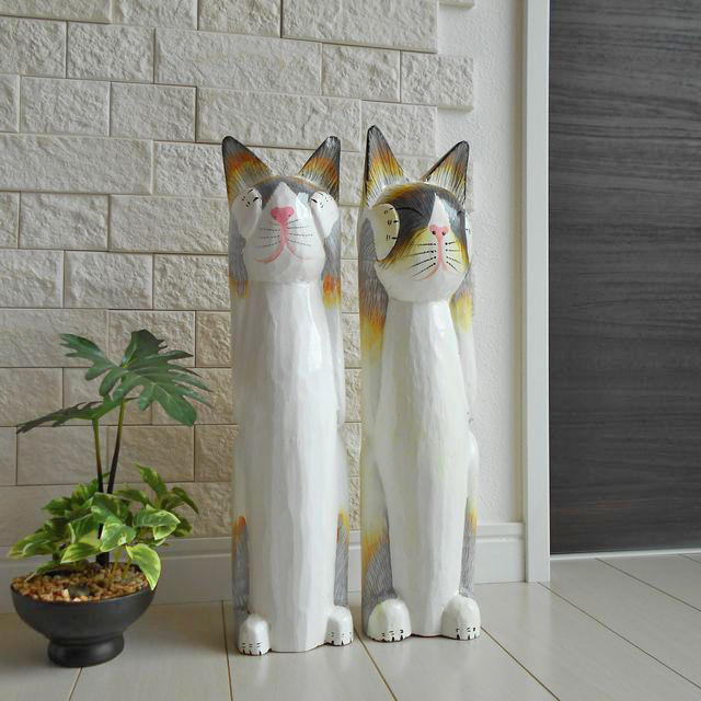アジアンバリ雑貨BIGサイズ(天地60cm)ペアキャット2体バリ猫ネコねこCAT-