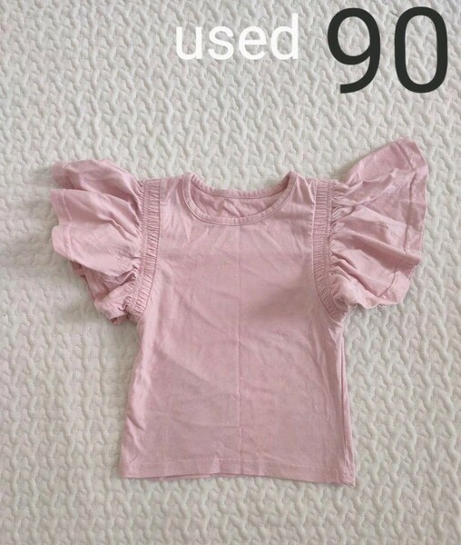 韓国子供服 肩 フリル Tシャツ トップス タンクトップ ピンク 80 90 半袖Tシャツ メゾピアノ