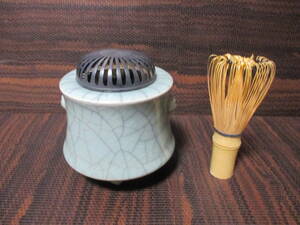 香炉 陶器 香炉蓋(純銀約45g) 在銘 