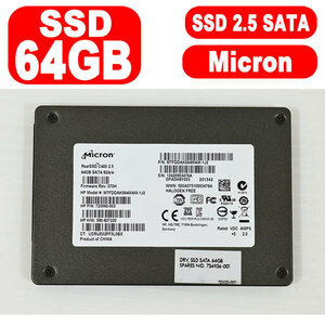 21406 Micron SSD 64GB 使用時間 4658時間 中古 抜き取り品 動作確認済 フォーマット済み 2.5インチ 7mm厚 SATA MTFDDAK064MAM-1J2