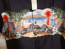 ビンテージ デッドストック 90s USA ハワイ製 KY'S ケーワイズ アメリカン バイク モーターサイクル柄 半袖 アロハシャツ M ブラック _画像3