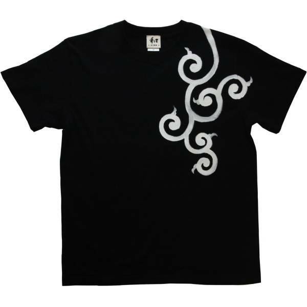 メンズ Tシャツ Sサイズ 黒 唐草柄 Tシャツ ブラック ハンドメイド 手描きTシャツ 和柄