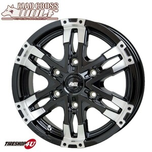 4本セット MADCROSS WOLF 15X6.0J 6/139.7 33 BK/リムP MUDSTAR RADIAL M/T 195/80R15 107/105 ホワイトレター ハイエース マッドスター MT