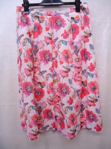 [KCM]sta-251-40* new goods *[SCAPA/ Scapa ] flax 100% floral print flared skirt pink series size 40 lady's 