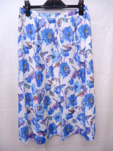 [KCM]sta-252-38* new goods *[SCAPA/ Scapa ] flax 100% floral print flared skirt blue group size 38 lady's 