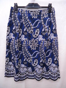 [KCM]sta-255-38* new goods *[SCAPA/ Scapa ] total pattern embroidery flared skirt navy series size 38 lady's 
