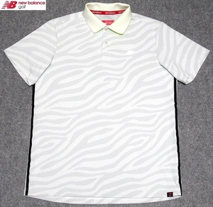 極美品 New Balance Golf ニューバランスゴルフ ゼブラ柄 ジャガード 吸汗速乾 半袖ポロシャツ ホワイト 7(3L) メンズ 大きいサイズ