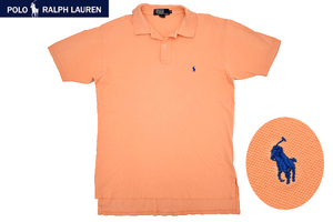 Y-3942★送料無料★Polo by Ralph Lauren ポロ ラルフローレン★80s 90s アメリカ USA製 オレンジ ポニー刺繍 鹿の子 半袖 ポロシャツ Ｍ