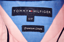 Y-4019★送料無料★TOMMY HILFIGER トミーヒルフィガー Premium Linen★胸ロゴ刺繍 ピンク 涼しい リネン１００％ 半袖 B/D 麻 シャツ Ｓ_画像3