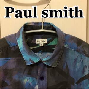 ポールスミス　Paul Smith 12SSパリコレ　カレイドスコープ　柄シャツ　長袖シャツ　Sサイズ　　 幾何学柄 派手 プリズム ペイント 薄手