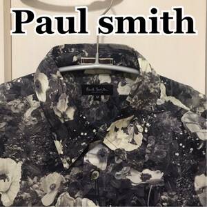 Paul smith collection ポールスミスコレクション　モノトーン花柄シャツ　フラワープリント　フローラル　リバティ　半袖シャツ　Mサイズ