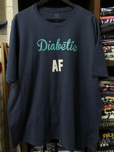 ★USA古着　英字　水色　白　プリント AF Ｔシャツ 紺 ネイビー navy FRUIT OF THE LOOM 2XL 大きいサイズ