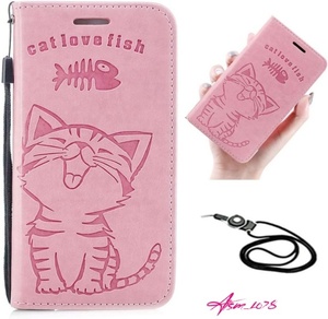 iPhone12 mini ケース 手帳型 猫 かわいい ストラップ付き マグネット 財布型 カード収納 スタンド機能 ピンク