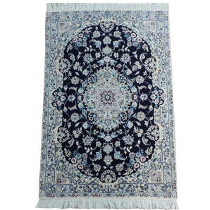 ペルシャ絨毯 カーペット ラグ ウール&シルク 手織り 高級 ペルシャ絨毯の本場 イラン ナイン産 6LA 玄関マット 120cm×83cm 本物保証