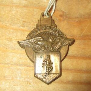 * postage included * antique miscellaneous goods 40's GIRLS ATHLETIC medal me large pendant necklace accessory 