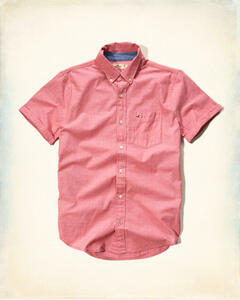 * 1点のみ * HOLLISTER ホリスター 半袖シャツ Solid Poplin Shirt S / Red *