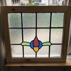 8s-366 アンティークステンドグラス 花草柄/上下使い可 1920年代英国製/イギリス製