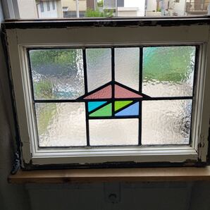 8s-388 アンティークステンドグラス 幾何学柄/格子柄 1920年代英国製/イギリス製