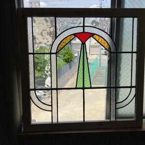 8s-439 アンティークステンドグラス 幾何学柄 1920年代英国製/イギリス製