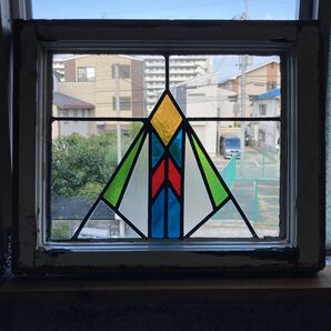 8s-451 アンティークステンドグラス ダイヤ柄/幾何学柄/上下使い可 1920年代英国製/イギリス製