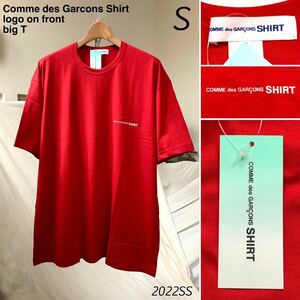 S 新品 2022SS コムデギャルソンシャツ ロゴ 半袖 ビッグ Tシャツ 定1.15万 レッド 赤 Comme des Garcons Shirt FI-T017 オーバーサイズ
