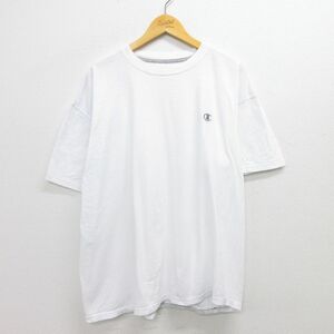 XL/古着 チャンピオン champion 半袖 ブランド Tシャツ メンズ ワンポイントロゴ 大きいサイズ クルーネック 白 ホワイト 22jun22 中古