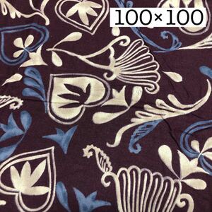 【即日発送】 1577 生地 布 ハギレ ハンドメイド リーフ アジアンテイスト ムラサキ 100×100 洋服 衣装 手芸 