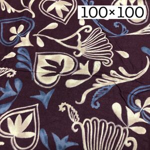 【即日発送】 1577 生地 布 ハギレ ハンドメイド リーフ アジアンテイスト ムラサキ 100×100 洋服 衣装 手芸