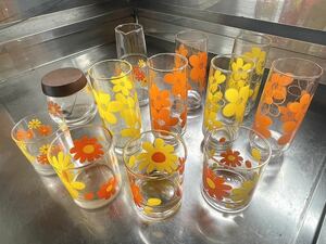  Showa Retro pop floral print gala spade tumbler glass glass set 