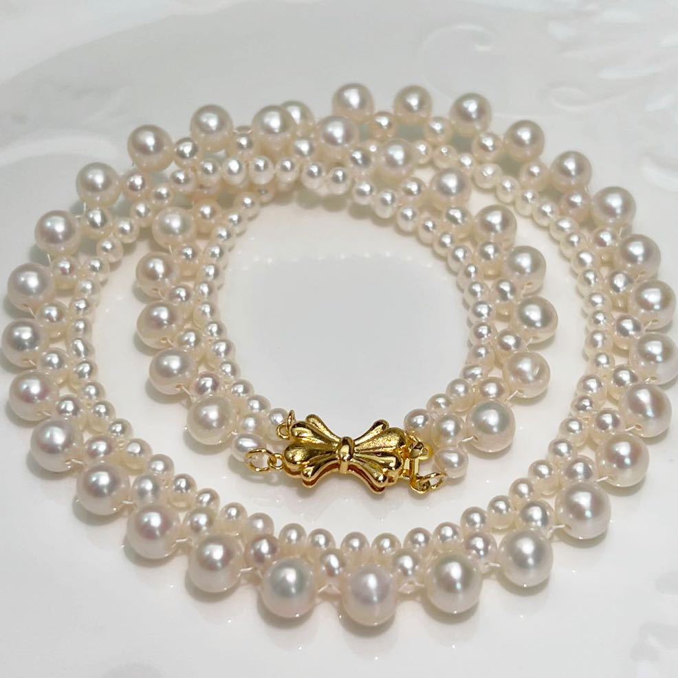 綺麗!リボン!花珠級真珠ネックレス5-7mm パールネックレス40cm
