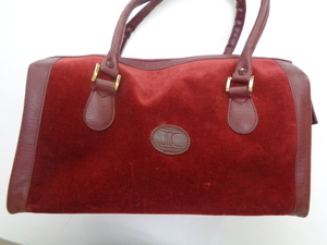 C188-80[1 jpy ~] Showa Retro suede style Mini Boston bag bordeaux antique 
